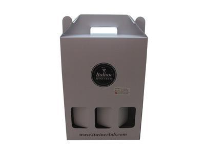 Caja para llevar tres botellas de vino, caja de cartón corrugado blanca