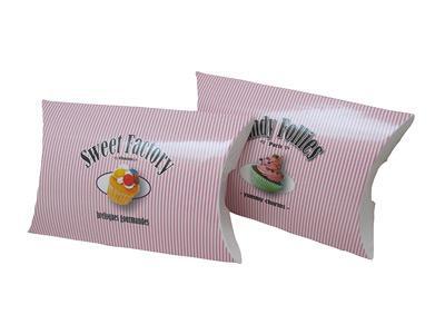 Envasado tipo almohada para envasar golosinas y postres, caja con impresión personalizada