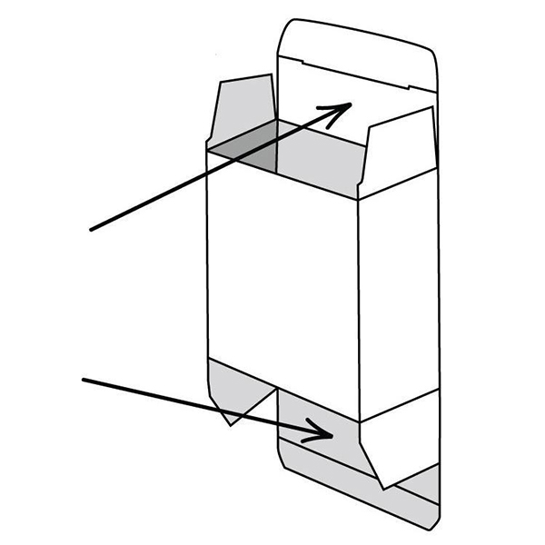 Caja con extremos plegables, cartón plegable
